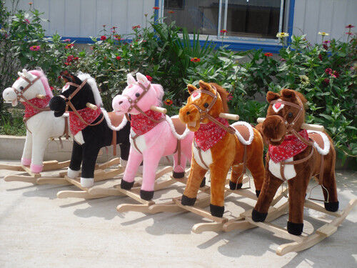 Plush Rocking Horse With Sound  Moving Mouth and Tail For Children Ride on Playing
