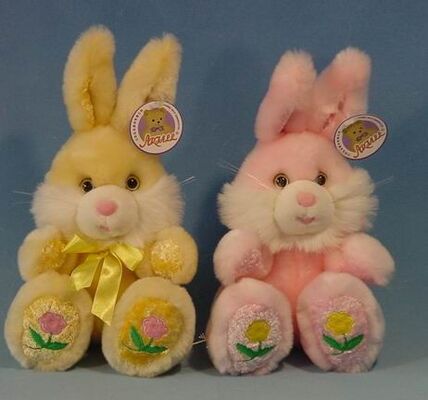 Long Hair Plush Easter Bunnies Small Stuffed Toys , Yellow / Pink / Blue